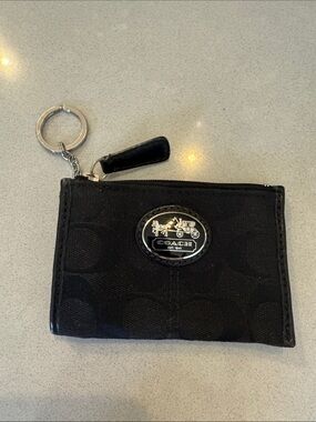 Coach Black Logo Zip Card Case with Keyring